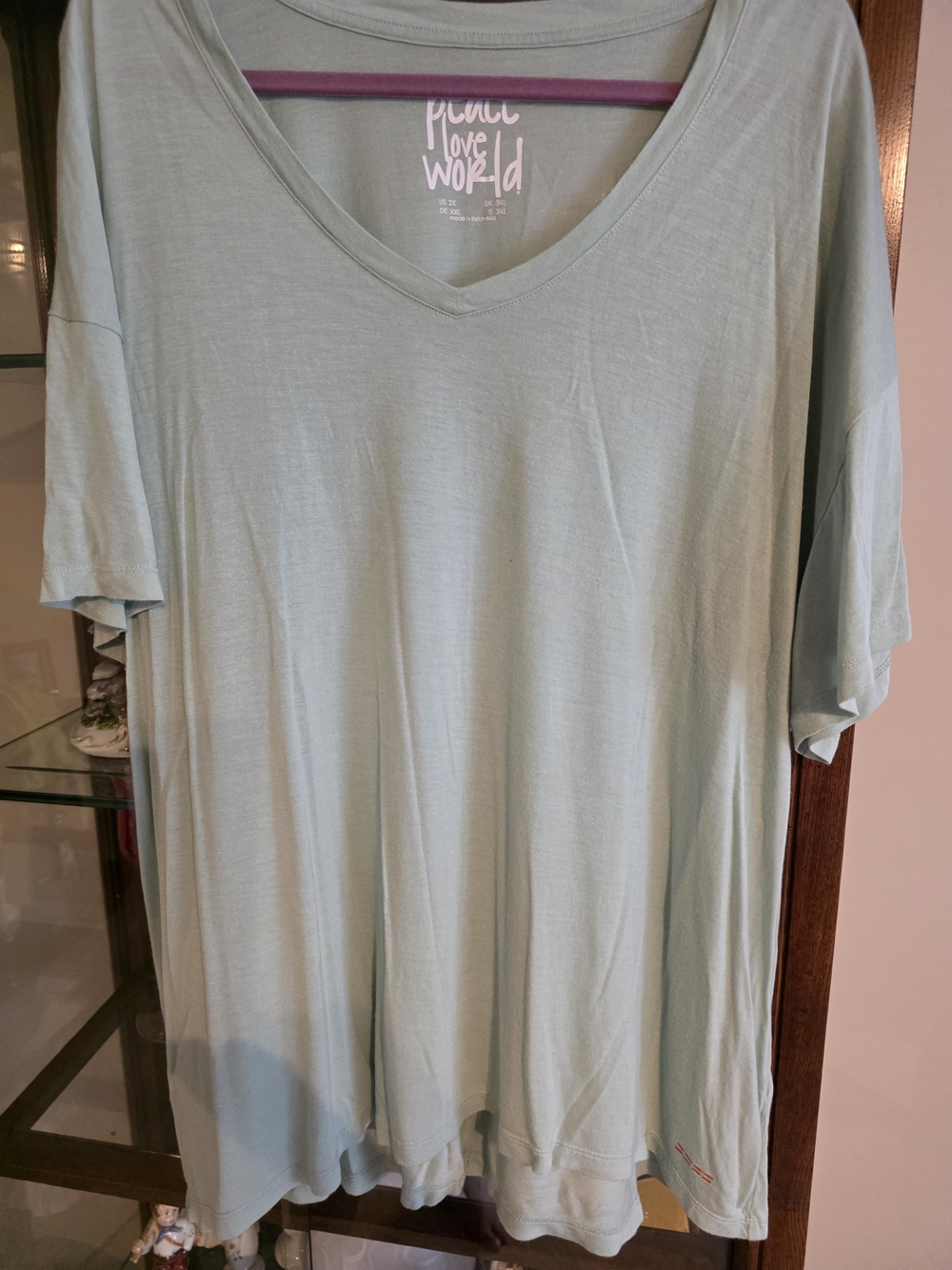 Peace Love World Women's V-Neck Short Sleeve Top - Mint